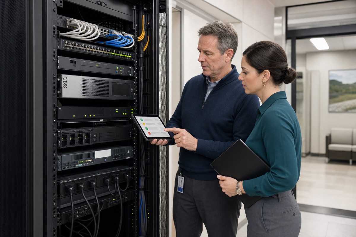 Healthcare infrastructure assessment reviewing physical systems, access safeguards, and network documentation