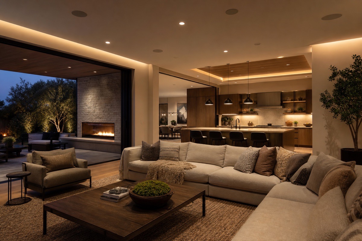 Illustration of coordinated smart-home lighting and controls